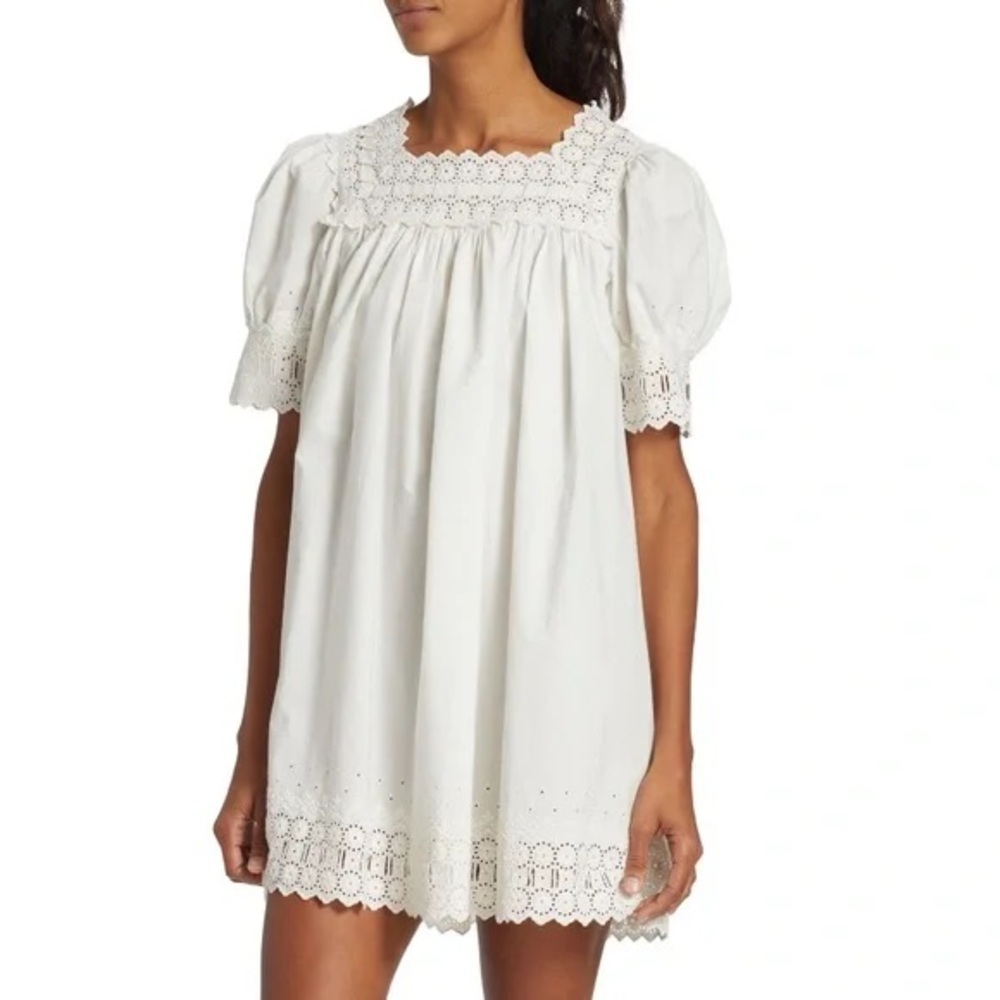 Doen Sterling Mini Dress eyelet puff sleeve cotton dress S